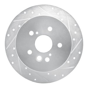 Toyota RAV4 Brake Rotor (1) - Rear Right - R1 Concepts - Drilled & Slotted - Silver - `04-`05 Toyota RAV4 Brake Rotor (1) - Rear Right - R1 Concepts - Drilled & Slotted - Silver - `04-`05
